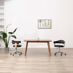 vidaXL Въртящ офис стол, черен, извито дърво и изкуствена кожа, vidaXL