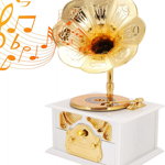 Cutie muzical gramofon AIMMIE, alb/auriu, ABS,12.4 x 11.5 x 23 cm