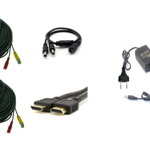 Kit accesorii sisteme de supraveghere pentru 2 camere, cabluri gata mufate, cablu HDMI, sursa alimentare, splitter, Rovision