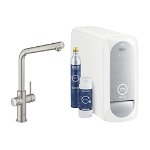 Baterie bucatarie Grohe Blue Home Ondus crom periat Supersteel pipa tip L si Starter Kit