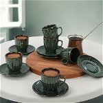 Set cești de cafea, Verde inchis, 40x18x21 cm, Keramika