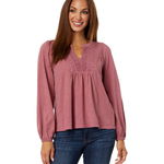 Imbracaminte Femei Lucky Brand Lace Pintuck Geo Peasant Tee Roan Rouge, Lucky Brand