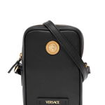 Versace Versace Man's Black Leather Smartphone Case with Metal Logo BLACK, Versace