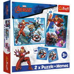 Set 2 puzzle-uri + joc memorie Trefl - Marvel Avengers, Eroii in actiune, 30/48 piese