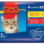 TEO Pachet plicuri pentru pisici Adulte, cu Pasăre şi Vită 4x85g, Teo