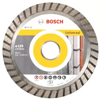 Disc diamantat, continuu, pentru debitare beton / piatra, Bosch Standard for Universal Turbo, 125 x 22.23 x 2 mm, 2608602394