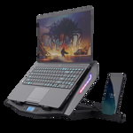 Cooler laptop Trust GXT 1127 Yoozy, pentru laptopuri cu diagonala de pana la 17.3", 2 ventilatoare, viteza rotatie 1500 RPM, interval zgomot 30 dBA - 35 dBA, iluminare RGB, negru, TRUST