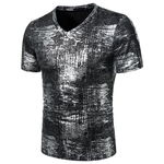 Tricou cu maneci scurte pentru barbati, cu imprimeu, tricou model casual cu decolteu in V, potrivit pentru sezonul de vara, Neer