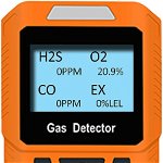 Gikaida Monitor portabil cu 4 gaze H2S O2 CO EX Detector de gaz manual gata de utilizare (portocaliu)