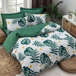 Lenjerie de pat pentru o persoana, EnLora Home, Monstera - Green I, 2 piese, amestec bumbac, multicolor, EnLora Home