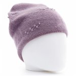 Caciula lila model tricotat cu perle fine aplicate, dublata in interior, Shopika