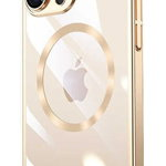 Husa Luxury MagSafe compatibila cu iPhone 15 Pro Max, Full protection, Margini colorate, Auriu, OEM