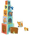 Set de 5 cuburi stivuibile, 5 figurine + carte - Puii animalelor din pădure