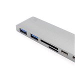 Hub USB Type C tata,Metalic, iesiri 2*Type C(PD), 2*USB 3.0, Micro SD +SD Card Reader