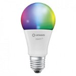Bec LED RGBW inteligent Ledvance SMART+ WIFI, A60, E27, 9W (60W), 806 lm, dimabil, lumina alba si colorata, compatibil amazon alexa/Google Assistant, clasa energetica F