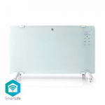 Convector electric Nedis Smart, Wi-Fi, Convectie, Termostat, Panou frontal din sticla, 2000W, alb