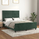 vidaXL Cadru de pat cu tăblie, verde închis, 140x190 cm, catifea, vidaXL