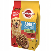 Hrana uscata pentru caini Pedigree Adult cu vita  legume 12 kg + 3 kg GRATIS, PEDIGREE
