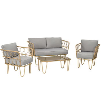 Set canapea din ratan PE din 4 piese Outsunny, cu impletitura rotunda | Aosom Romania, Outsunny