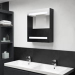 vidaXL Dulap de baie cu oglindă și LED, negru, 50x14x60 cm, vidaXL
