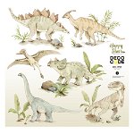 Set autocolante de perete pentru copii cu motive de dinozauri Dekornik Happy Dinozaur, 100 x 100 cm, Dekornik