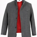 Palton barbati scurt slim fit stofa gri antracit, Escudo