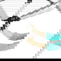 Uscator de rufe rotativ cu 4 brate + cu suport fixare pamant + husa + set carlige rufe, Brabantia, Lift-O-Matic, 60 m capacitate de uscare, otel, gri metalizat, Brabantia