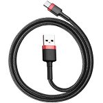 Cablu de date, Baseus Cafule CATKLF-U91, USB la USB-C, Quick Charge, 2A , Lungime 3 m, Negru/Rosu, Tip snur acoperit cu nailon
