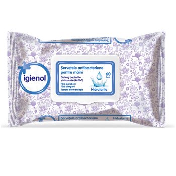 Servetele umede antibacteriene pentru maini Igienol, 60 buc, Igienol