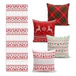 Set 4 fețe de pernă și un napron de masă cu model de Crăciun Minimalist Cushion Covers Nordic Knit, Minimalist Cushion Covers