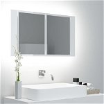 vidaXL Dulap de baie cu oglindă și LED, alb extralucios 80x12x45 acril, vidaXL