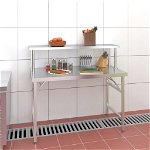 vidaXL Masă bucătărie cu raft superior, 120x60x115 cm, oțel inoxidabil, vidaXL