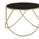 Masă mică Ring, 45x60x60 cm, metal/mdf/ sticlă, negru/ auriu, Mauro Ferretti