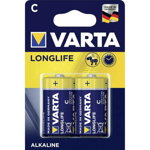 Set 2 baterii alcaline C, 1,5 V, Varta Longlife Extra, Varta