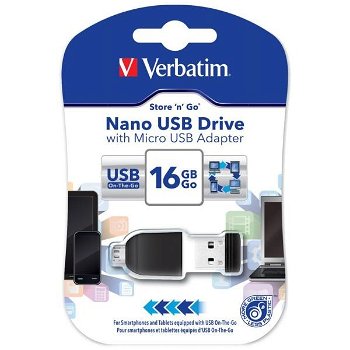Verbatim Memorie USB Verbatim Nano 16GB USB2.0 + adaptor Micro USB (49821), Verbatim
