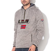 Geographical Norway, Hanorac tricotat cu buzunar frontal aplicat Upclass, Negru/Melange