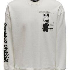 Only & Sons, Bluza sport cu imprimeu grafic, Alb, Negru stins, L Only & Sons, Bluza sport cu imprimeu grafic, Alb, Negru stins, L