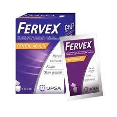 Fervex Raceala si Gripa pentru adulti 500mg/200mg/25mg, 8 plicuri, Upsa, UPSA