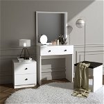 Masa de toaleta / machiaj cu oglinda, taburet si noptiera Nice, Elegance, 65x35x139 cm, alb, Elegance