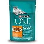 PURINA One Adult, Pui cu Fasole Verde, plic hrană umedă pisici, (în sos), 85g, Purina One