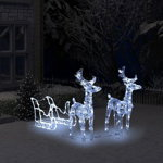 vidaXL Коледна украса елени с шейна, 160 LED, 130 см, акрил, vidaXL