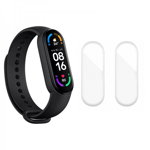 Set curea smartwatch pentru Mi Band 7 si 2 folii protectie ecran transparente din hidrogel rezistent la zgarieturi, bratara din silicon, negru, krasscom
