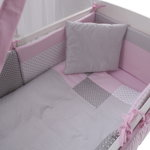 Lenjerie patut bebe Deluxe MyKids Dots Pink-Grey 11 Piese 120x60 cm