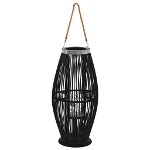 vidaXL Suport de lumânări suspendat tip felinar, negru, 60 cm, bambus, vidaXL
