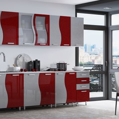 Bucatarie CIP S, MDF, 260x60x200 cm, rosu metalizat