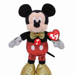 Plus Ty 25cm Beanie Babies Disney Mickey cu Sclipici si Sunete, Plus 25cm