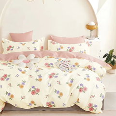 Lenjerie de pat percalle Ralex Pucioasa PRC191, 100% bumbac, crem, imprimeu cu buline, King size 6 piese cu husa