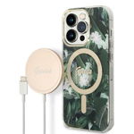 Set profesionist pentru iPhone 14 Pro, inclusiv husa verde Jungla Magsafe., Guess