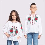 Set Frate Sora bluze traditionale cu broderie inflorata rosie pentru fete si baieti, 