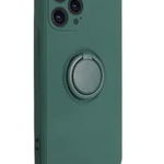 Husa compatibila cu iPhone 14 Pro, silicon, inel rotativ pentru prindere magnetica, interior din catifea, Verde inchis, OEM